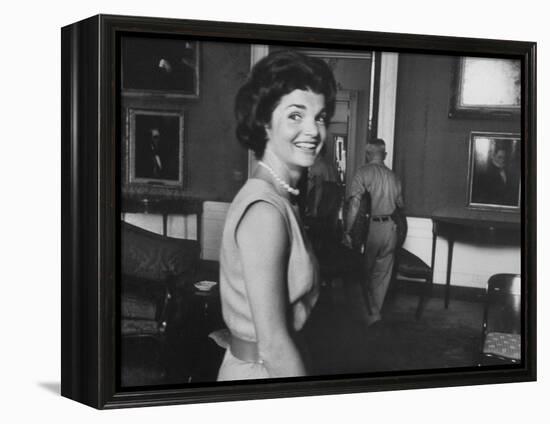 First Lady Jackie Kennedy Supervising Workman in Room at the White House-Ed Clark-Framed Premier Image Canvas