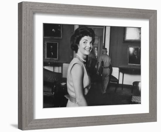 First Lady Jackie Kennedy Supervising Workman in Room at the White House-Ed Clark-Framed Photographic Print