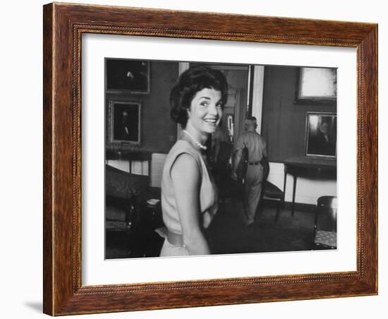 First Lady Jackie Kennedy Supervising Workman in Room at the White House-Ed Clark-Framed Photographic Print
