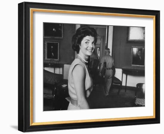 First Lady Jackie Kennedy Supervising Workman in Room at the White House-Ed Clark-Framed Photographic Print