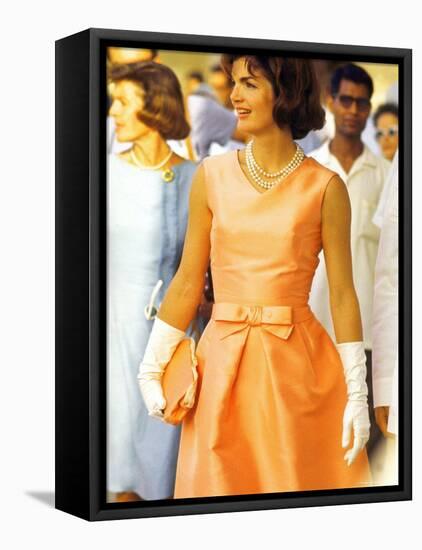 First Lady Jackie Kennedy, Walking Through Crowd in Udaipur During a Visit to India-Art Rickerby-Framed Premier Image Canvas