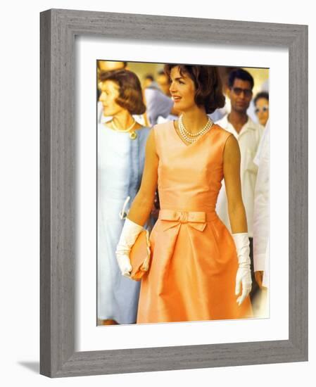 First Lady Jackie Kennedy, Walking Through Crowd in Udaipur During a Visit to India-Art Rickerby-Framed Photographic Print