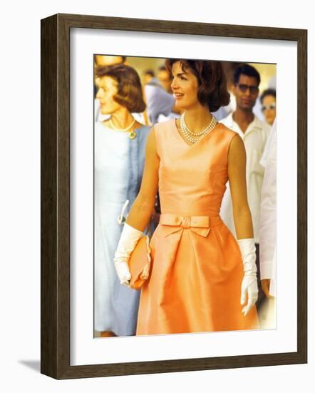 First Lady Jackie Kennedy, Walking Through Crowd in Udaipur During a Visit to India-Art Rickerby-Framed Photographic Print