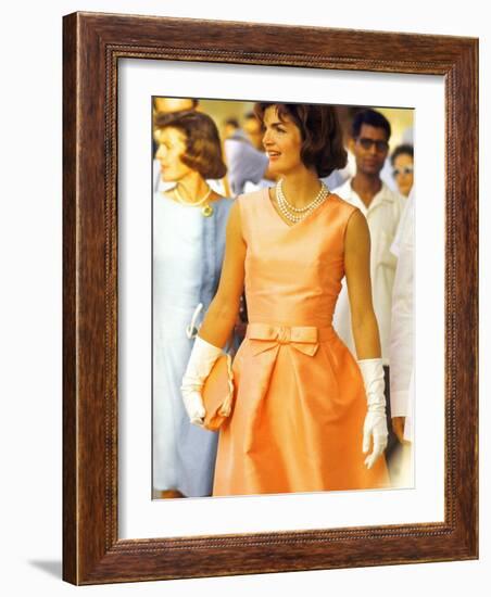 First Lady Jackie Kennedy, Walking Through Crowd in Udaipur During a Visit to India-Art Rickerby-Framed Photographic Print