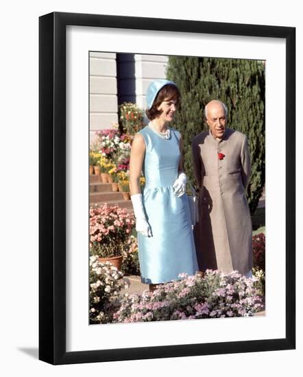First Lady Jackie Kennedy with Indian Prime Minister Jawaharlal Nehru in Garden of His Residence-Art Rickerby-Framed Photographic Print
