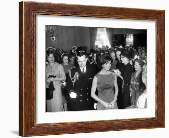 First Lady Jacqueline Kennedy Greets Guests before a Reception-Stocktrek Images-Framed Photographic Print