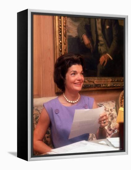 First Lady Jacqueline Kennedy Looking over Some Papers at the White House-Ed Clark-Framed Premier Image Canvas