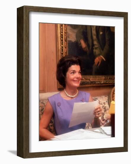 First Lady Jacqueline Kennedy Looking over Some Papers at the White House-Ed Clark-Framed Photographic Print