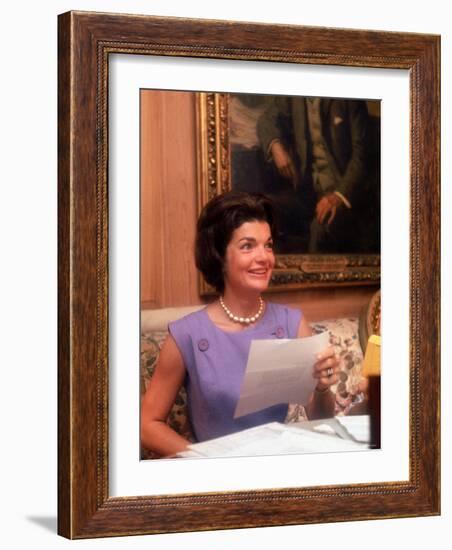 First Lady Jacqueline Kennedy Looking over Some Papers at the White House-Ed Clark-Framed Photographic Print