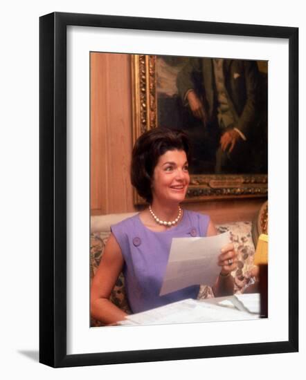 First Lady Jacqueline Kennedy Looking over Some Papers at the White House-Ed Clark-Framed Photographic Print