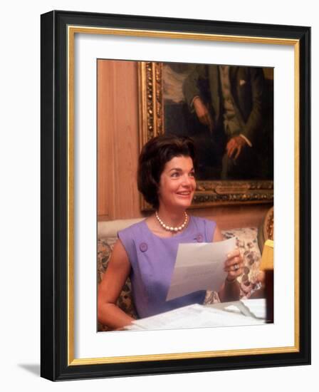 First Lady Jacqueline Kennedy Looking over Some Papers at the White House-Ed Clark-Framed Photographic Print