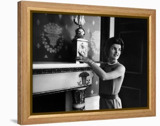 First Lady Jacqueline Kennedy Showing Off James Monroe Era Candelabrum in White House-Ed Clark-Framed Premier Image Canvas