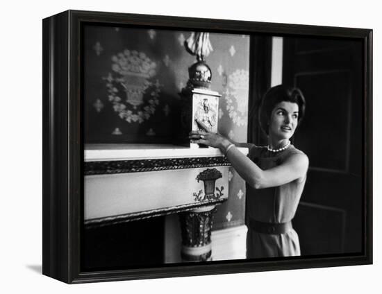 First Lady Jacqueline Kennedy Showing Off James Monroe Era Candelabrum in White House-Ed Clark-Framed Premier Image Canvas