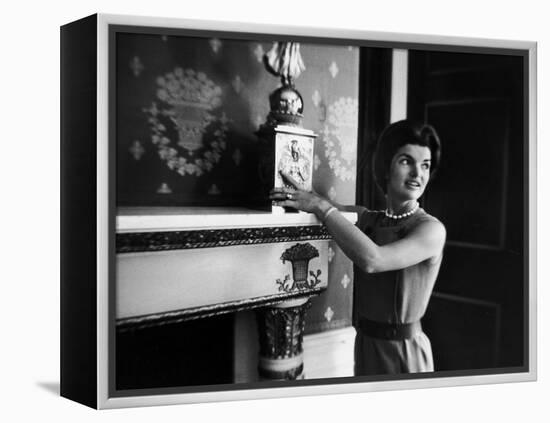 First Lady Jacqueline Kennedy Showing Off James Monroe Era Candelabrum in White House-Ed Clark-Framed Premier Image Canvas