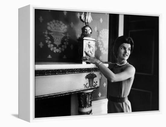 First Lady Jacqueline Kennedy Showing Off James Monroe Era Candelabrum in White House-Ed Clark-Framed Premier Image Canvas