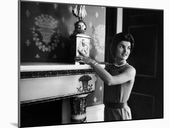 First Lady Jacqueline Kennedy Showing Off James Monroe Era Candelabrum in White House-Ed Clark-Mounted Photographic Print