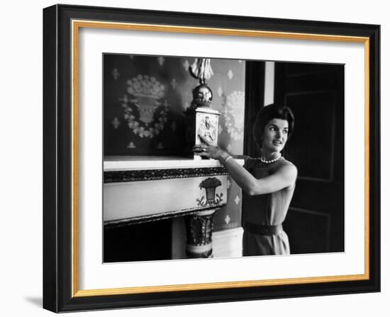 First Lady Jacqueline Kennedy Showing Off James Monroe Era Candelabrum in White House-Ed Clark-Framed Photographic Print