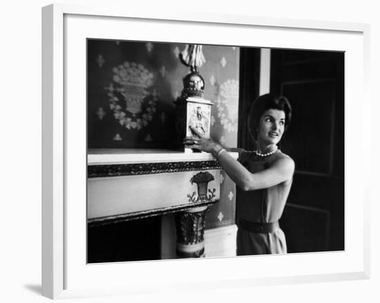 First Lady Jacqueline Kennedy Showing Off James Monroe Era Candelabrum in White House-Ed Clark-Framed Photographic Print