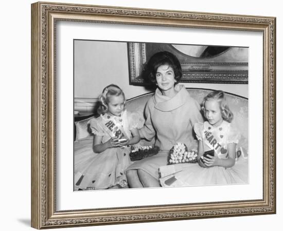 First Lady Jacqueline Kennedy with American Heart Association Heart Fund Twins-null-Framed Photo