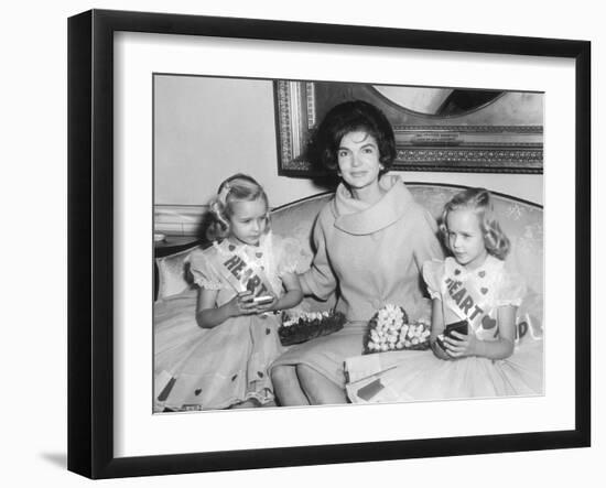 First Lady Jacqueline Kennedy with American Heart Association Heart Fund Twins-null-Framed Photo