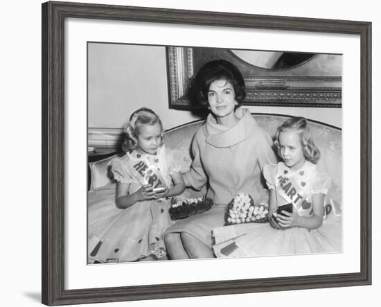 First Lady Jacqueline Kennedy with American Heart Association Heart Fund Twins-null-Framed Photo