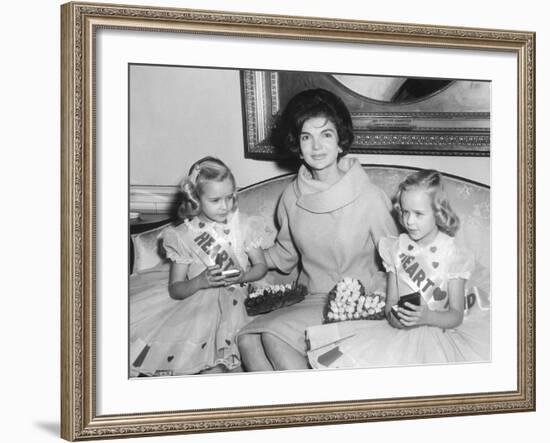 First Lady Jacqueline Kennedy with American Heart Association Heart Fund Twins-null-Framed Photo