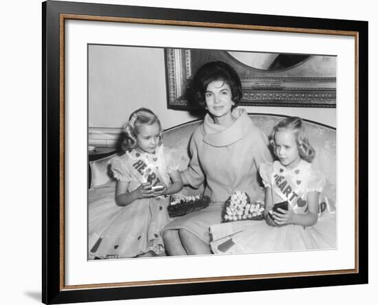 First Lady Jacqueline Kennedy with American Heart Association Heart Fund Twins-null-Framed Photo