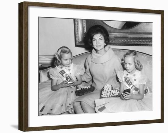 First Lady Jacqueline Kennedy with American Heart Association Heart Fund Twins-null-Framed Photo