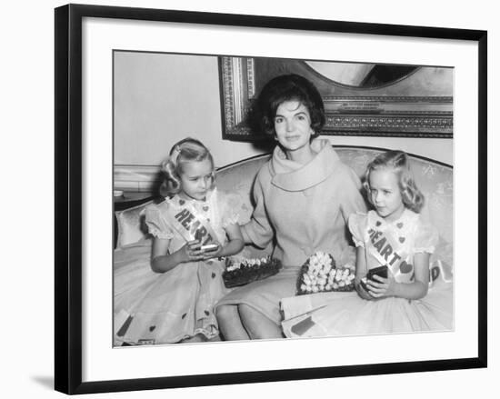 First Lady Jacqueline Kennedy with American Heart Association Heart Fund Twins-null-Framed Photo