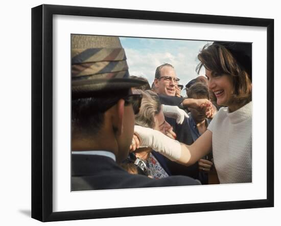 First Lady Jacqueline Kennedy with Husband Greeting Crowds at Airport During Campaign Tour of Texas-Art Rickerby-Framed Photographic Print