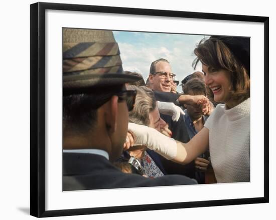 First Lady Jacqueline Kennedy with Husband Greeting Crowds at Airport During Campaign Tour of Texas-Art Rickerby-Framed Photographic Print