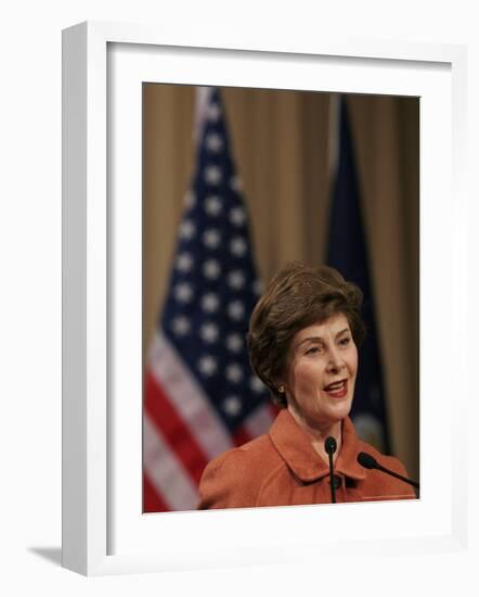 First Lady Laura Bush Speaks at Saint Rosalie School in Harvey, Louisianna Tuesday, January 9, 2007-Alex Brandon-Framed Photographic Print