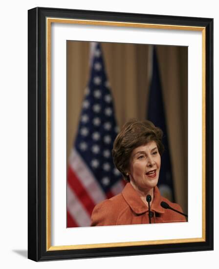 First Lady Laura Bush Speaks at Saint Rosalie School in Harvey, Louisianna Tuesday, January 9, 2007-Alex Brandon-Framed Photographic Print