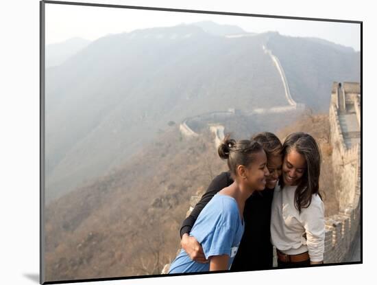 First Lady Michelle Obama and Daughters Sasha and Malia on the Great Wall of China-null-Mounted Photo