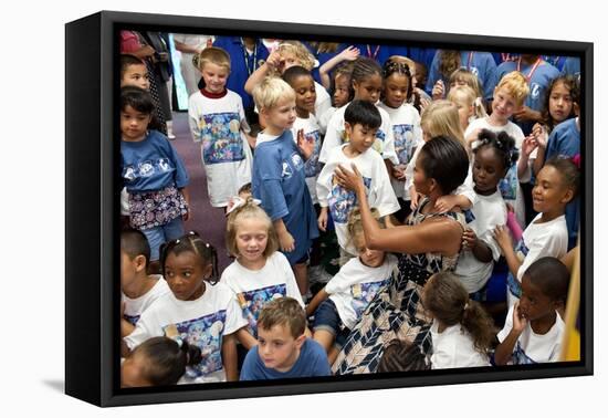 First Lady Michelle Obama Greets Children at Naval Air Station Oceana Summer Camp-null-Framed Stretched Canvas