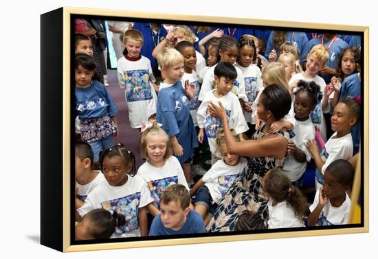 First Lady Michelle Obama Greets Children at Naval Air Station Oceana Summer Camp-null-Framed Stretched Canvas