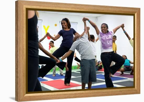 First Lady Michelle Obama Joins an after School 'Let's Move!' Yoga Class after School Activities-null-Framed Stretched Canvas