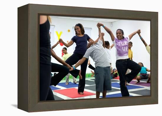 First Lady Michelle Obama Joins an after School 'Let's Move!' Yoga Class after School Activities-null-Framed Stretched Canvas