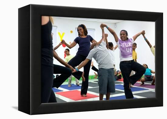 First Lady Michelle Obama Joins an after School 'Let's Move!' Yoga Class after School Activities-null-Framed Stretched Canvas