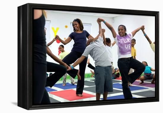 First Lady Michelle Obama Joins an after School 'Let's Move!' Yoga Class after School Activities-null-Framed Stretched Canvas