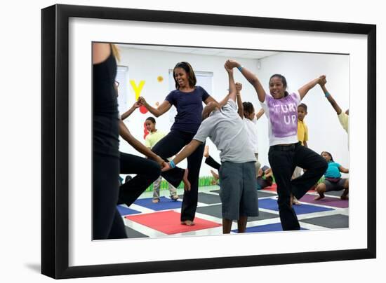 First Lady Michelle Obama Joins an after School 'Let's Move!' Yoga Class after School Activities--Framed Photo