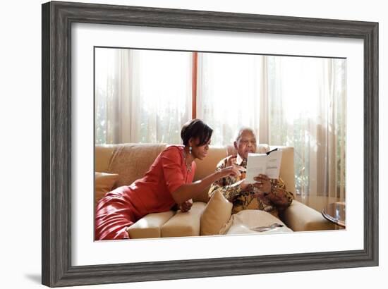 First Lady Michelle Obama Meets with Former President Nelson Mandela of South Africa-null-Framed Photo