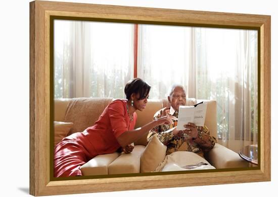 First Lady Michelle Obama Meets with Former President Nelson Mandela of South Africa-null-Framed Stretched Canvas