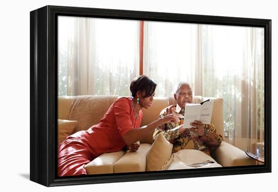 First Lady Michelle Obama Meets with Former President Nelson Mandela of South Africa-null-Framed Stretched Canvas