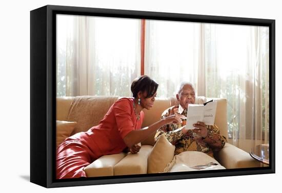 First Lady Michelle Obama Meets with Former President Nelson Mandela of South Africa-null-Framed Stretched Canvas