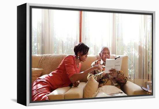 First Lady Michelle Obama Meets with Former President Nelson Mandela of South Africa-null-Framed Stretched Canvas