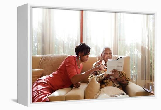 First Lady Michelle Obama Meets with Former President Nelson Mandela of South Africa-null-Framed Stretched Canvas
