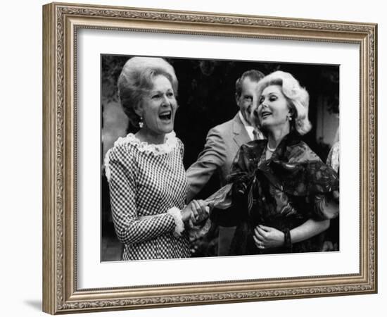 First Lady Patricia Nixon with Zsa Zsa Gabor, in California, 1972-null-Framed Photo