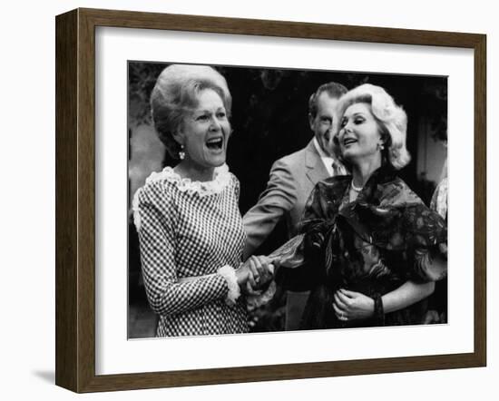 First Lady Patricia Nixon with Zsa Zsa Gabor, in California, 1972-null-Framed Photo