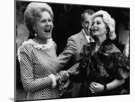 First Lady Patricia Nixon with Zsa Zsa Gabor, in California, 1972-null-Mounted Photo